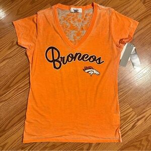 Denver Broncos Touch by Alyssa Milano Orange Burnout V-Neck Top NWT size L